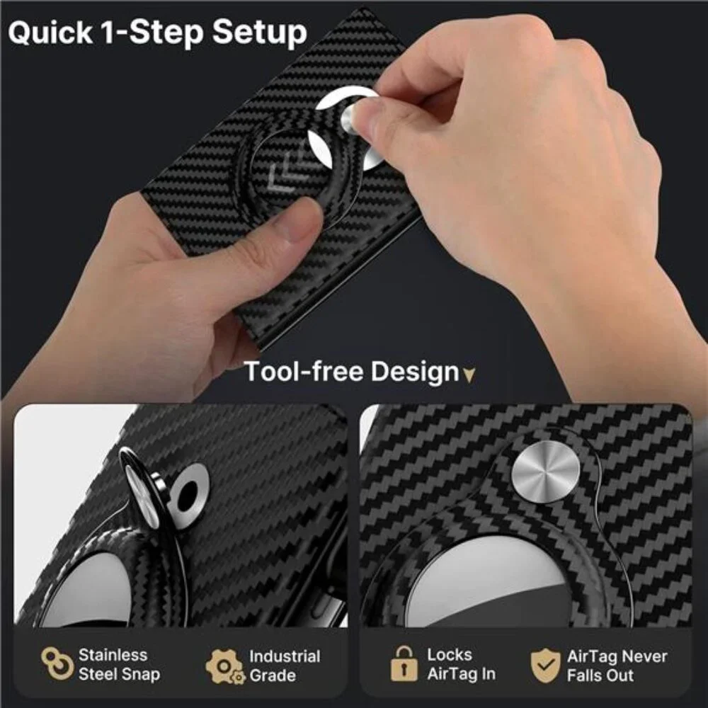 Mens Smart Wallet Card Holder for AirTag: Leather, Compatible with Apple Air